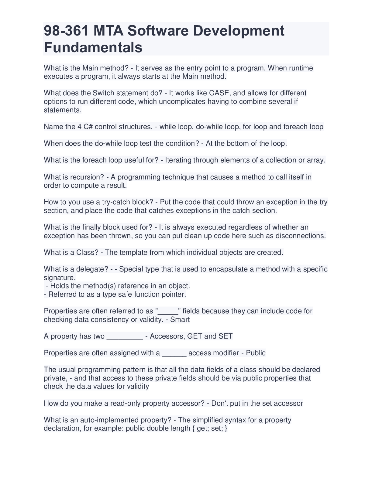 Preview image of 98-361 MTA Software Development Fundamentals document